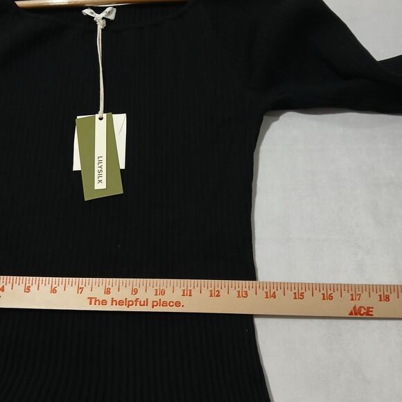 Lilysilk Vivi Dress Womens Large Black Silk Knit Pleated Midi Long Sleeve NWT - Picture 10 of 15